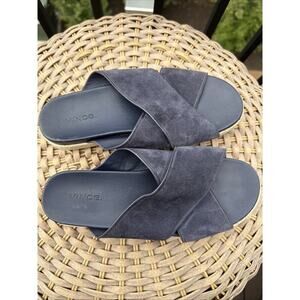 Vince Villaire Crisscross Suede Espadrille Slide Sandals Navy Women’s 7.5 37.5